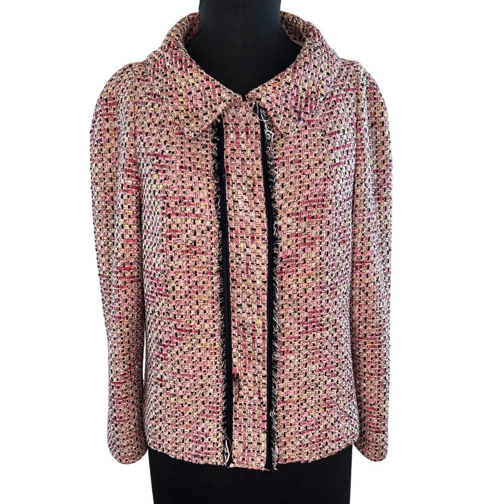 Rachel Roy Marled Pink Collared Cotton Tweed Jacket Blazer Preppy Medium M